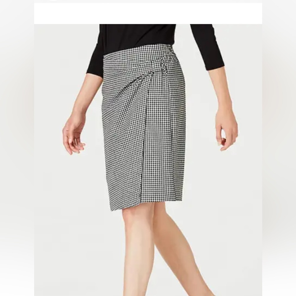 J. Jill‎ XS NEW Faux Wrap Gingham Midi Skirt Black NWT Preppy Picnic